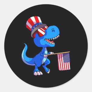 4th Of July Shirt Us Flag Dino Kids Boys Patriotic Classic Round Sticker