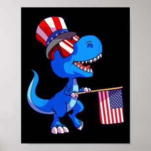 4th Of July Shirt Us Flag Dino Kids Boys Patriotic Poster