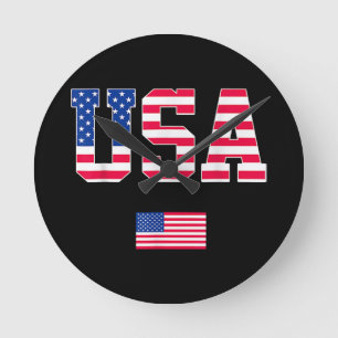 4th of July Shirt USA Patriotic US American Flag W Round Clock