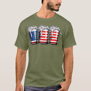 4th of July Shirts for Men Beer American Flag