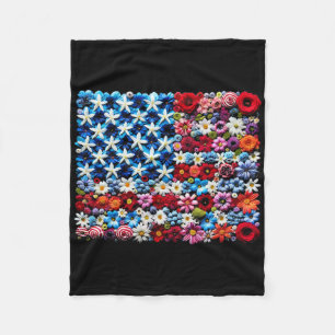 4th Of July Shirts For Women Flora Flower Usa Flag Fleece Blanket