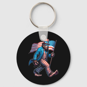 4th Of July Shirts Patriotic American Flag Bigfoot Key Ring