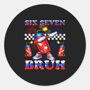 4th of july six seven bruh firecracker dabbing 67 classic round sticker
