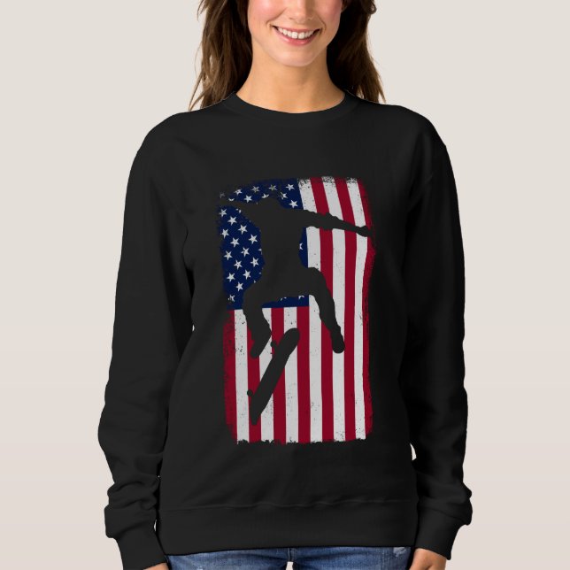 4th Of July Skateboard Patriotic American Flag Ska Sweatshirt (Front)
