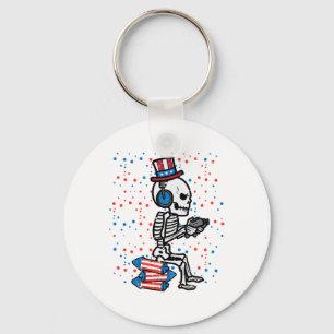 4th Of July Skeleton Gamer Funny America Boys Kids Key Ring