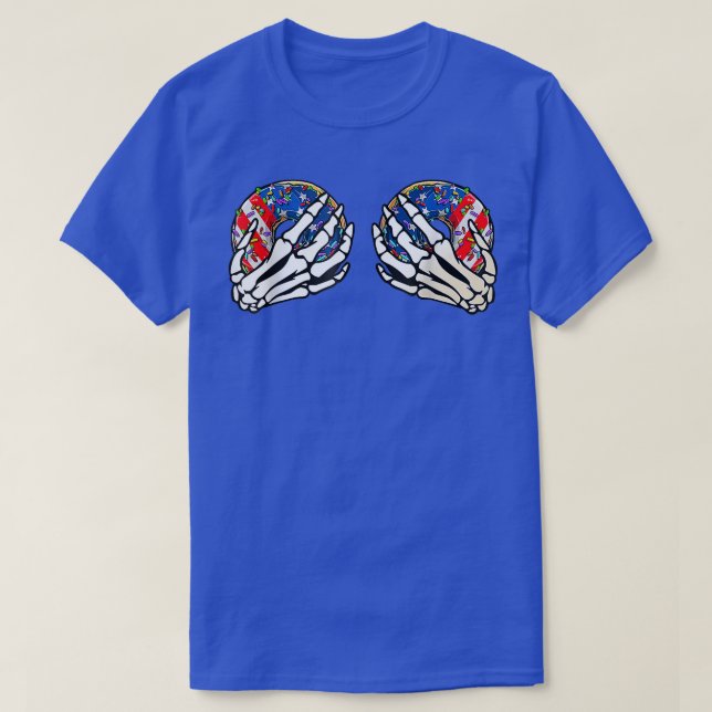 4th Of July Skeleton Hand Holding Doughnuts Americ T-Shirt (Design Front)
