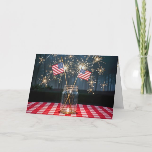 4th of July Sparklers and Flags In a Jar Card (Front)