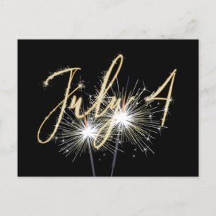 4th of July Sparklers on Black Holiday Postcard