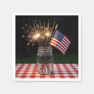 4th of July Sparklers With American Flag Napkin