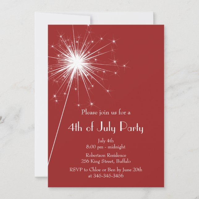 4th of July Sparkles Party Invitation (Front)