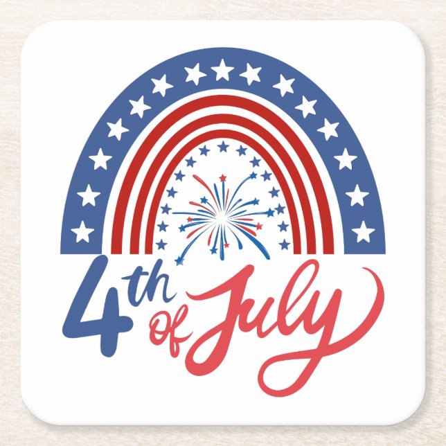 4th of July Square Paper Coaster (Front)