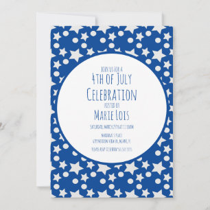 4th of July  Stars and Dots Blue Grey Invitation