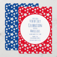 4th of July Stars and Dots Red Grey Invitation