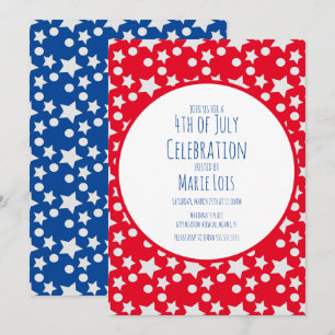 4th of July Stars and Dots Red Grey Invitation