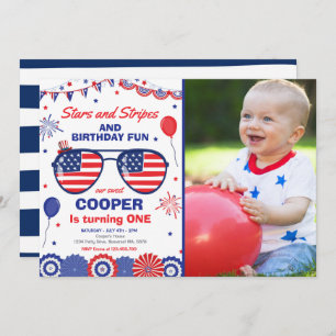 4th Of July Stars And Stripes 1st Birthday Invitation