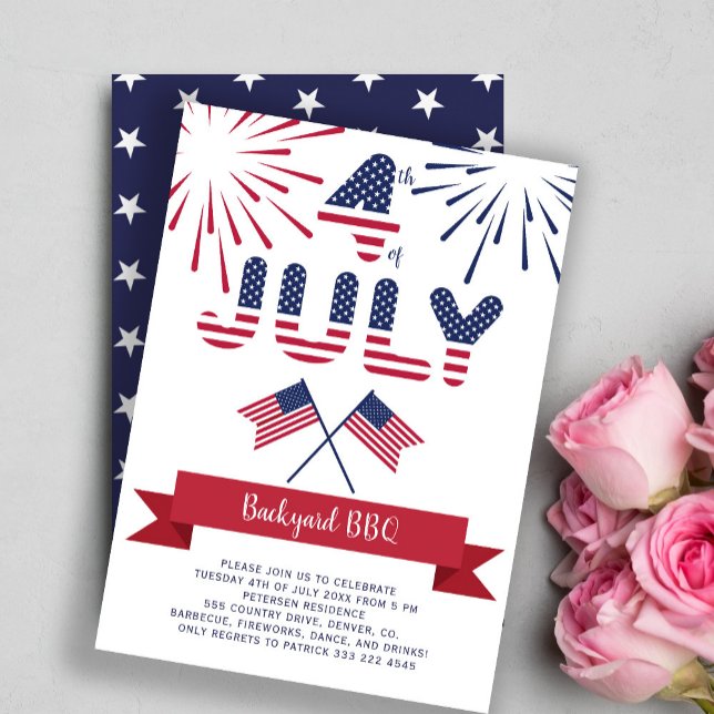 4th of July stars and stripes fireworks modern bbq Invitation (Creator Uploaded)