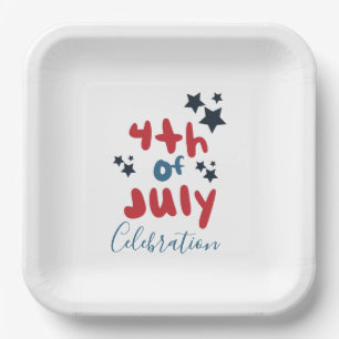  4th of July Stars BBQ  Party Hand Lettering    Paper Plate