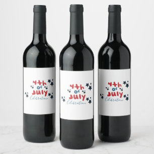  4th of July Stars BBQ  Party Hand Lettering Wine Label