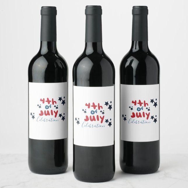  4th of July Stars BBQ  Party Hand Lettering Wine Label (Bottles)
