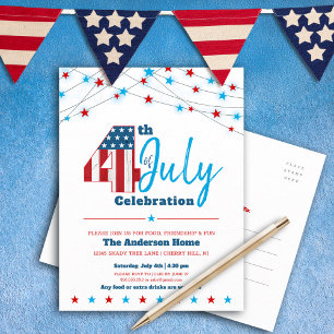 4th of July Stars Stripes Flag Red White Blue BBQ Invitation Postcard
