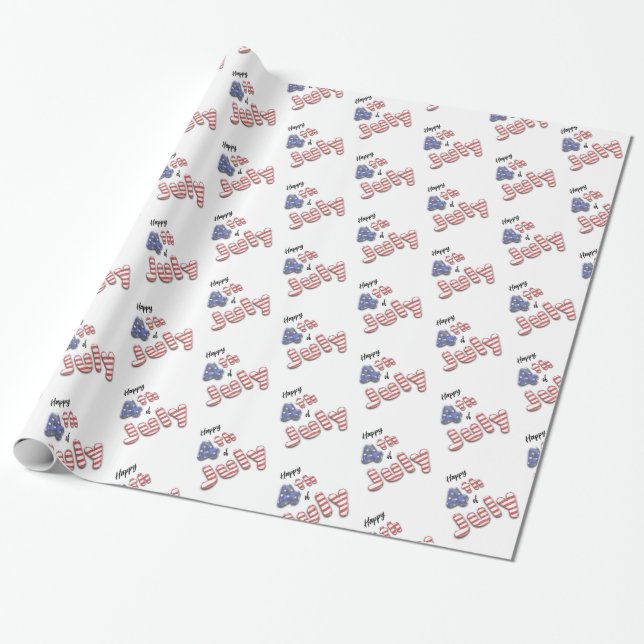 4th of July Stars Stripes Foil Balloons Wrapping Paper (Unrolled)