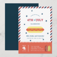 4th of July Stars & Stripes Hot Dog BBQ Invitation