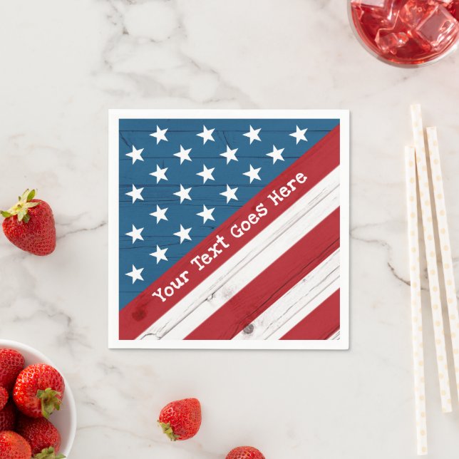 4th of July Stars Stripes USA Flag Rustic Wood Napkin (Insitu)