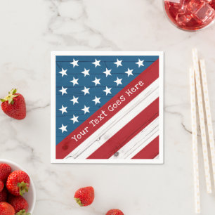 4th of July Stars Stripes USA Flag Rustic Wood Napkin