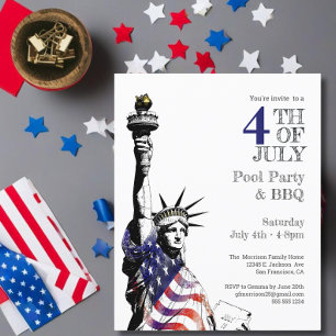4th of July Statue of Liberty Flag Party  Invitation