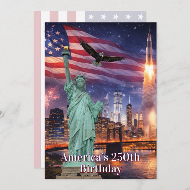 4th of July Statue of Liberty Rocket USA 250th Invitation (Front/Back)