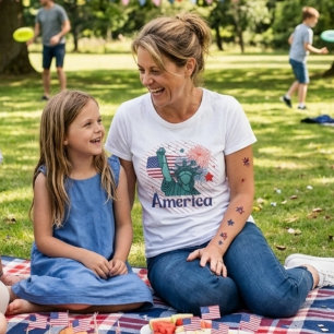 4th of July Statue of Liberty Vintage USA Flag Tri-Blend Shirt