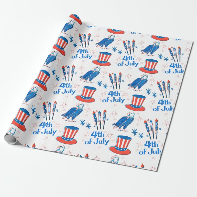 4th of July Stickers Pattern Wrapping Paper (Unrolled)