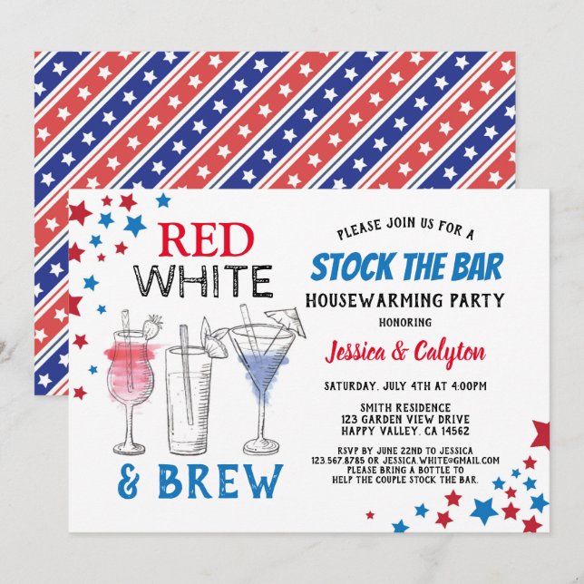 4th of July Stock The Bar Housewarming Party Invitation (Front/Back)