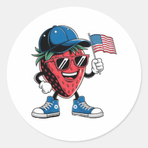 4th Of July Strawberry Women Men Kids Boys Girls Classic Round Sticker