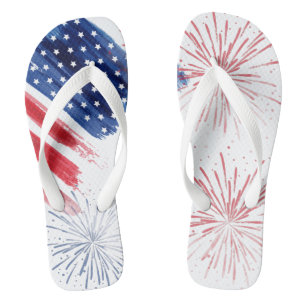 4th of July Summer Parade Red White Blue Thongs