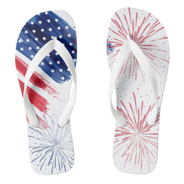 4th of July Summer Parade Red White Blue Thongs (Footbed)