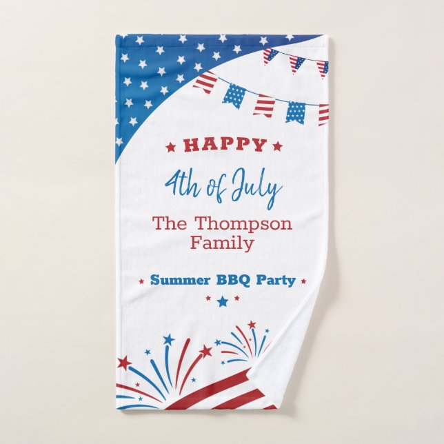 4th of July Summer Party Red White Blue Patriotic Hand Towel (Hand Towel)