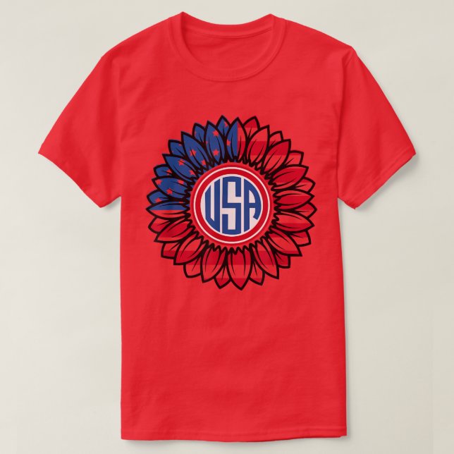 4th Of July Sunflower USA Patriotic American Flag  T-Shirt (Design Front)