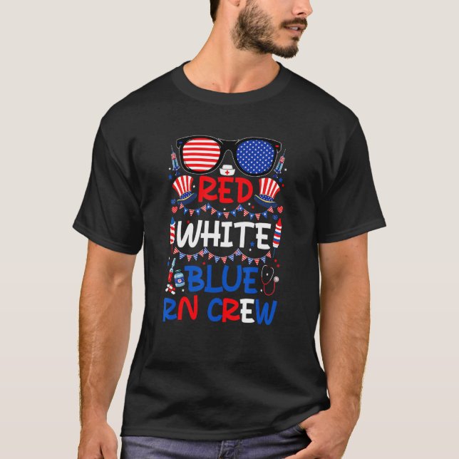 4th Of July Sunglasses Rn Crew Nurse Scrub Stethos T-Shirt (Front)