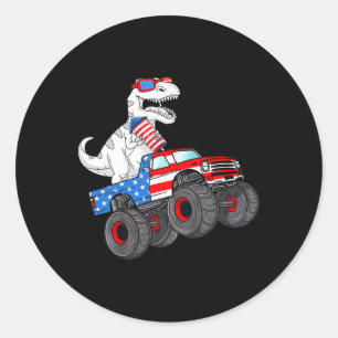 4th Of July T Rex Dino Trex Dinosaur Monster Truck Classic Round Sticker