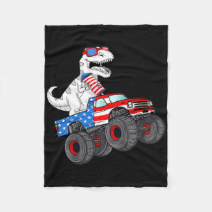 4th Of July T Rex Dino Trex Dinosaur Monster Truck Fleece Blanket