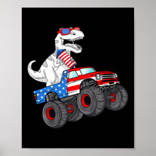 4th Of July T Rex Dino Trex Dinosaur Monster Truck Poster