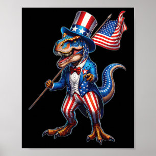 4th Of July T-rex Usa Patriotic American Flag Poster