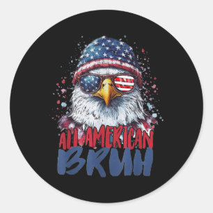 4th Of July Tee All American Bruh Eagle Kids Teen Classic Round Sticker