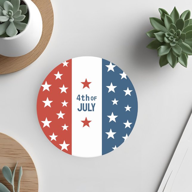 4th OF July Text Red, White & Blue with Stars  Square Paper Coaster (Creator Uploaded)