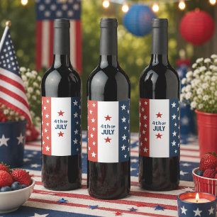 4th OF July Text Red, White & Blue with Stars Wine Label