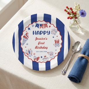 4th Of July Theme Hand Drawn Birthday Paper Plate