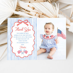 4th of July Themed Birthday Stripes Thank You Card