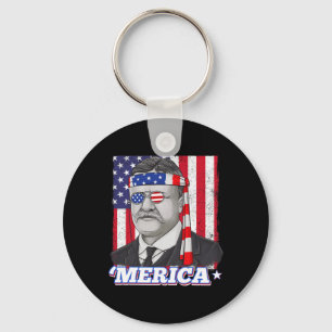 4th Of July Theodore Roosevelt Merica Patriotic US Key Ring