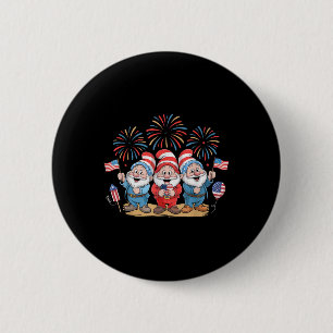 4th Of July Three Gnomes Celebrating Usa Independe 6 Cm Round Badge